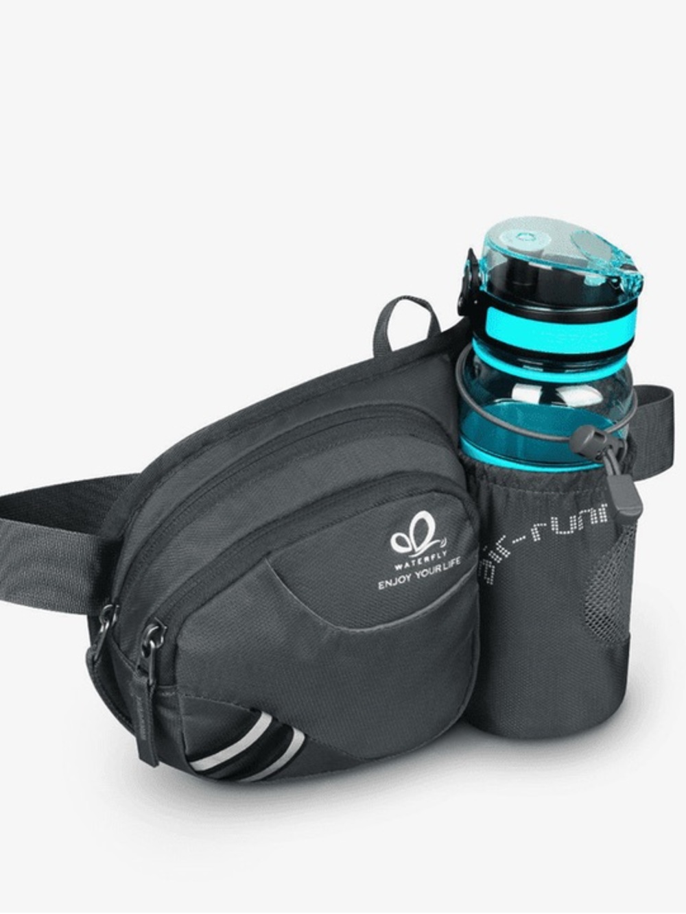 Waterfly Utility Max Black Belt Bag Water Bottle Holder Running Reflective